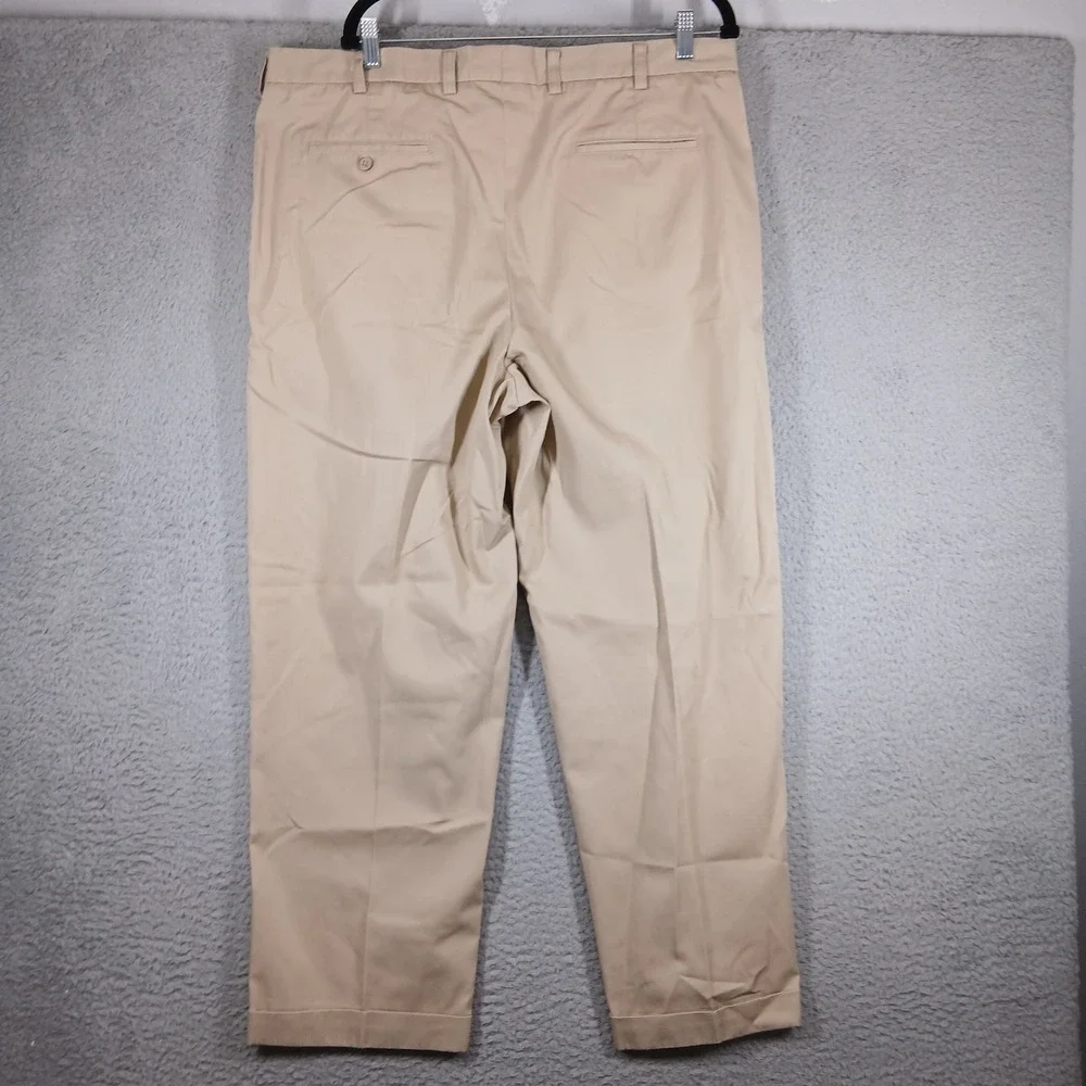 John W. Nordstrom Pleated Cuffed Cotton Chino Pants 40x30 Khaki Beige